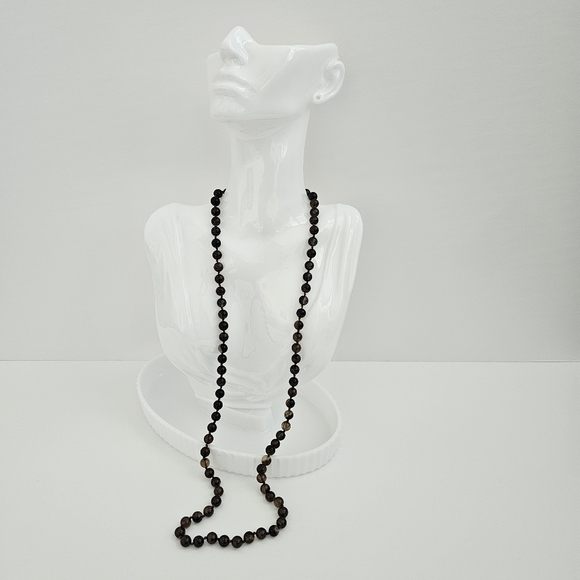 Smoke Tea Quartz Crystal Beaded Long Necklace 30" - Picture 1 of 5